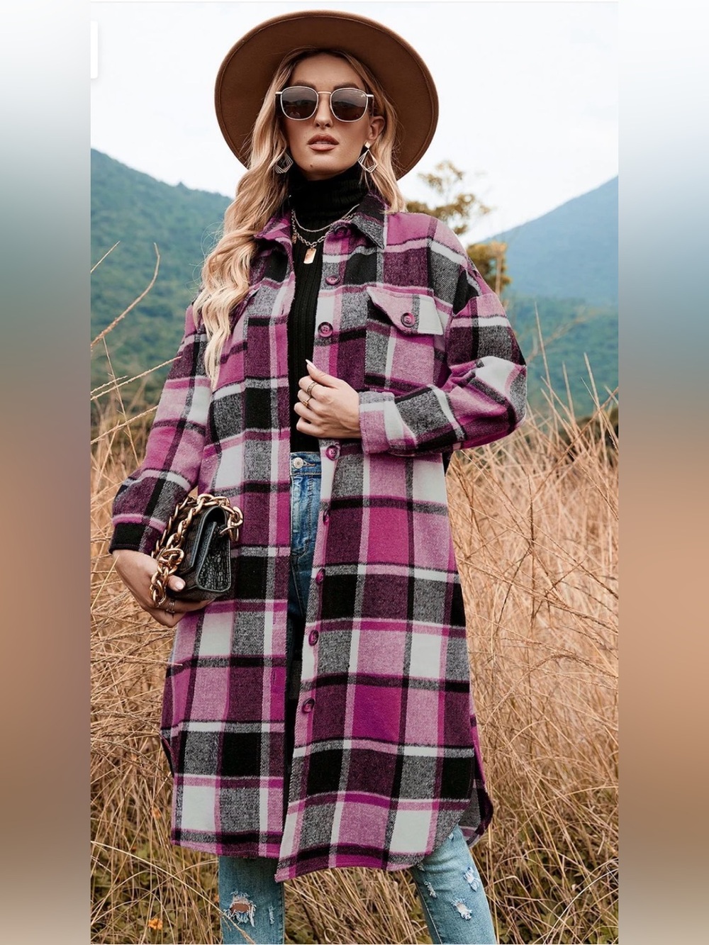Miss Sparkling Pink Plaid Longline Shacket – Size Medium